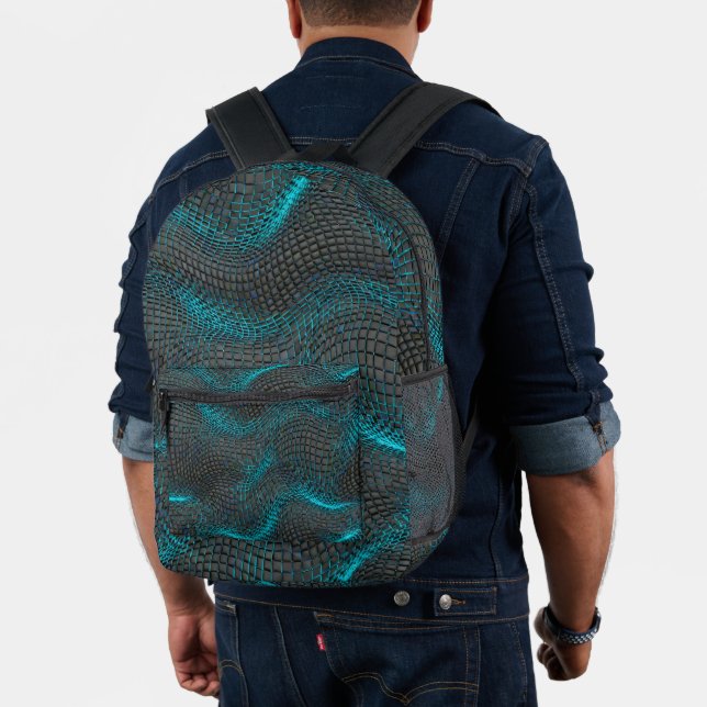 Charcoal Base with Teal Wave Accents Printed Backpack (Insitu (Model))