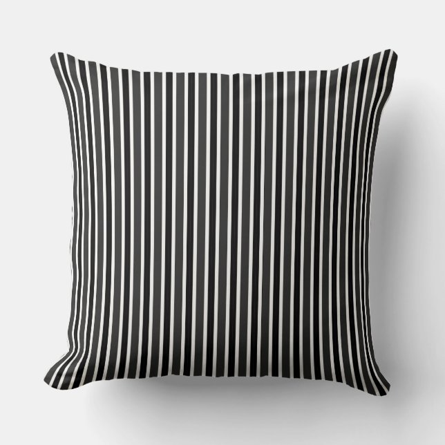 Charcoal, Black and White Stripes Cushion (Front)