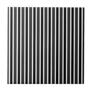 Charcoal, Black and White Stripes Tile