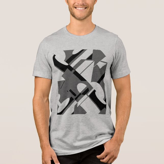 Charcoal Black Diagonal Geometric Art MCM-inspired Tri-Blend Shirt (Front)