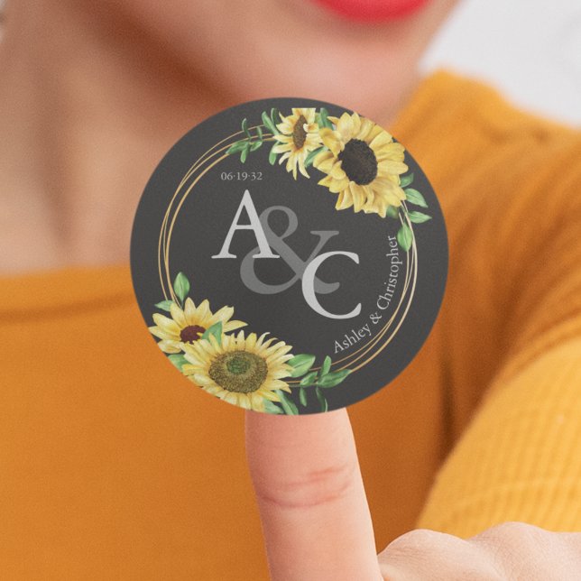 Charcoal Black • Elegant Modern Wedding Classic Round Sticker (Creator Uploaded)