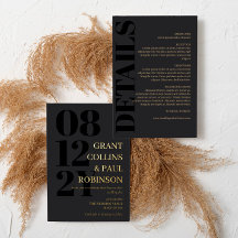 Charcoal Black & Gold Typography 2 in 1 Wedding