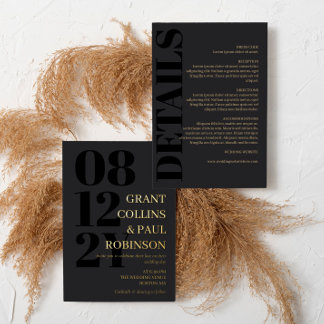 Charcoal Black & Gold Typography 2 in 1 Wedding