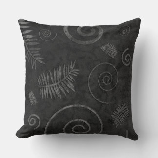 Charcoal Black Graphic Shell and Fern Leaf Fossil Cushion