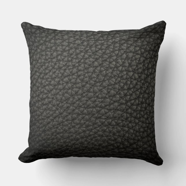 Charcoal Black Leather Look Print Pillow (Front)