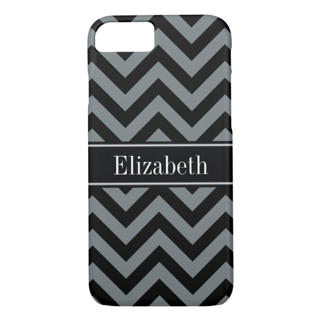 Charcoal, Black LG Chevron Black Name Monogram Case-Mate iPhone Case (Back)