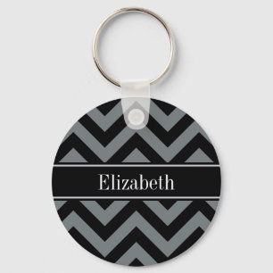 Charcoal, Black LG Chevron Black Name Monogram Key Ring