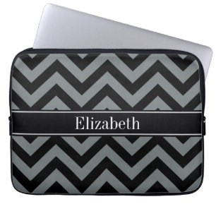 Charcoal, Black LG Chevron Black Name Monogram Laptop Sleeve