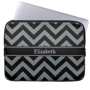 Charcoal, Black LG Chevron Black Name Monogram Laptop Sleeve