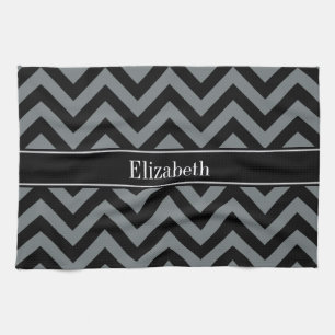 Charcoal, Black LG Chevron Black Name Monogram Tea Towel