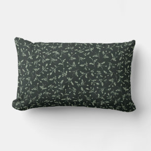 Charcoal Black Modern Farmhouse Daisy Buds Pattern Lumbar Cushion