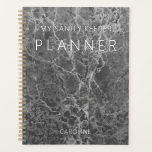Charcoal Black Modern Marble Planner