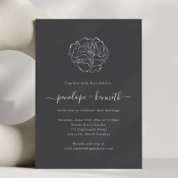 Charcoal Black Peony Line Art Wedding Script