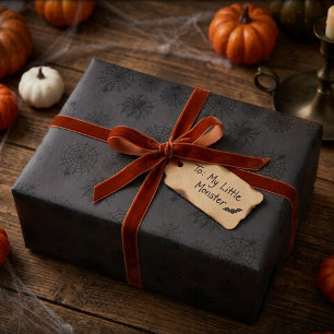 Charcoal Black Spider Web Halloween Wrapping Paper