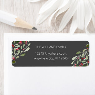 Charcoal black watercolor holly return address