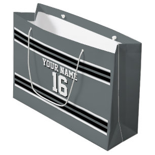 Charcoal Black Wht Team Jersey Custom Number Name Large Gift Bag