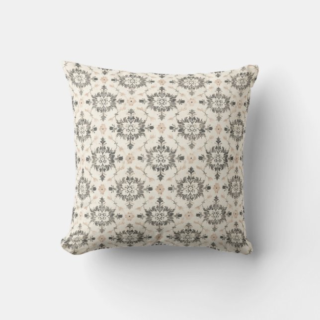 Charcoal & Blush French Damask Throw Pillow (Front)