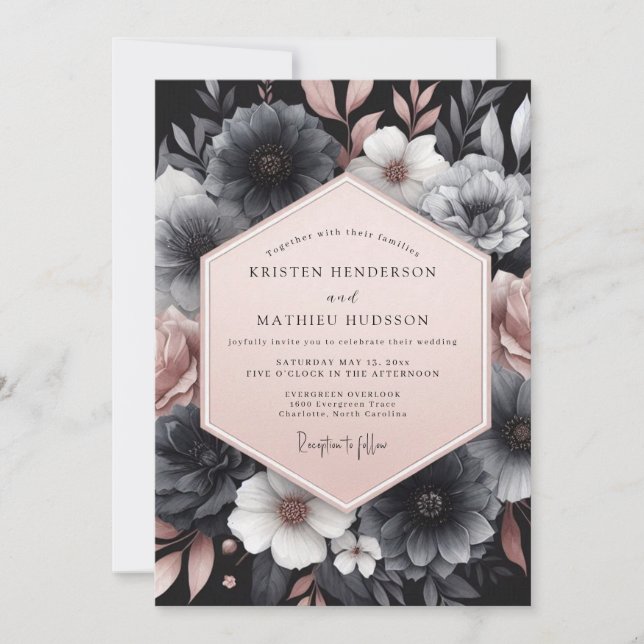 Charcoal Blush Gloaming Wedding Invitation (Front)