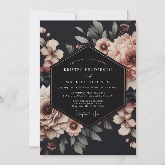 Charcoal Blush Nocturne Wedding Invitation (Front)