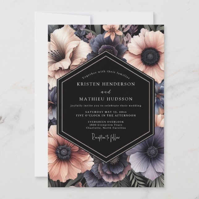Charcoal Blush Penumbra Wedding Invitation (Front)