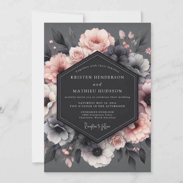 Charcoal Blush Tableau Wedding Invitation (Front)