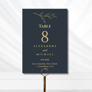 Charcoal Botanical Christian Wedding Table Number