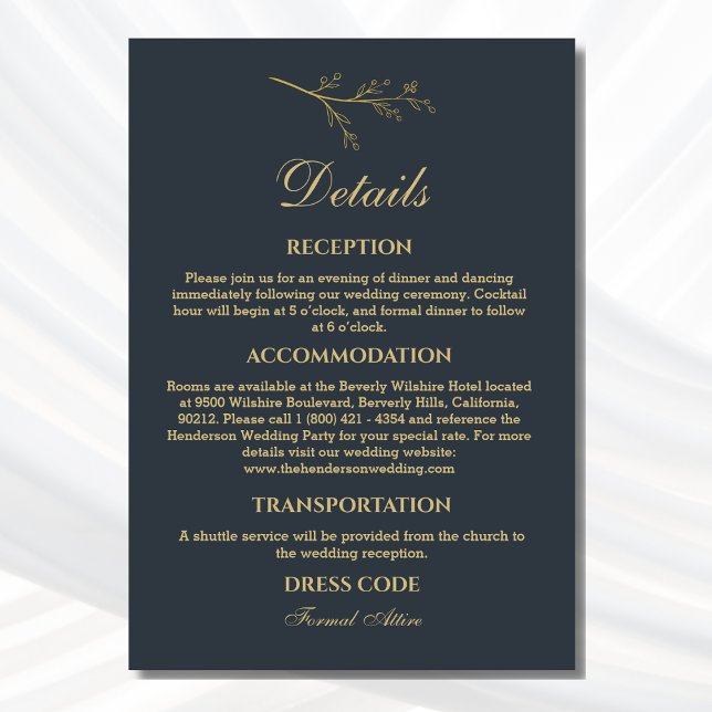 Charcoal Botanical Minimalist Wedding Details  Enclosure Card (Creator Uploaded)