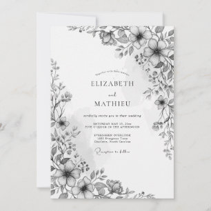 Charcoal Botanical Romance Wedding Invitation