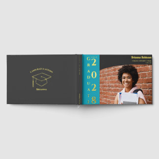 Charcoal Brown Modern Photo Graduation Party Gold Guest Book