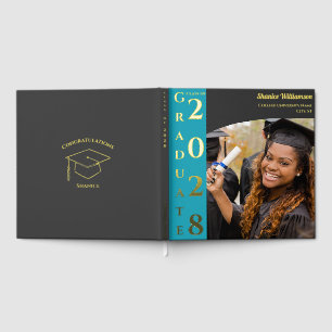 Charcoal Brown Modern Photo Graduation Party Gold Guest Book