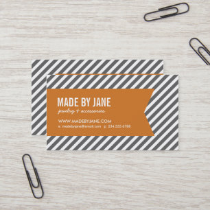 Charcoal & Burnt Orange Modern Stripes & Ribbon Business Card