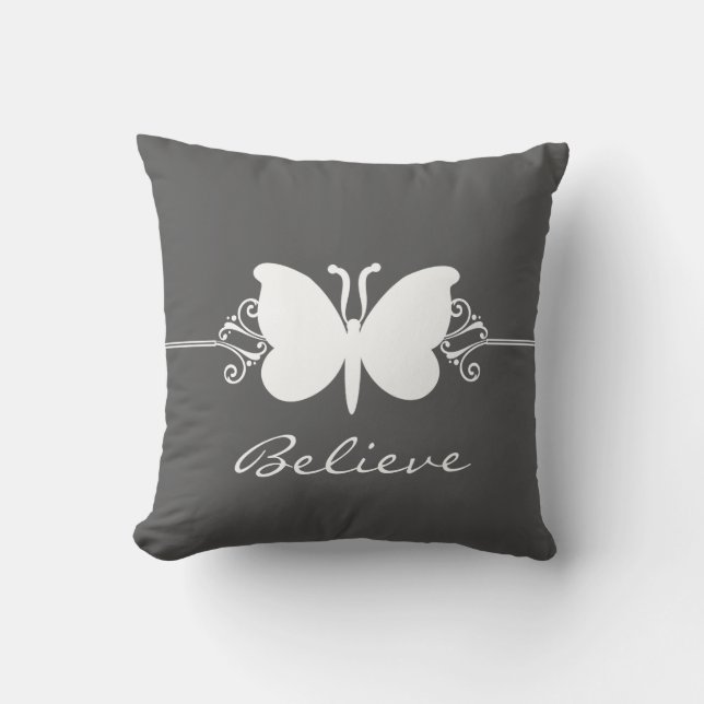 Charcoal Butterfly Swirls Pillow (Front)