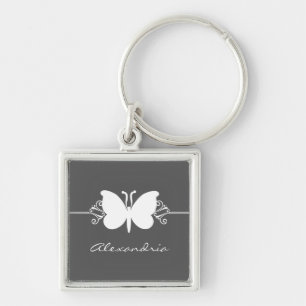 Charcoal Butterfly Swirls Premium Keychain