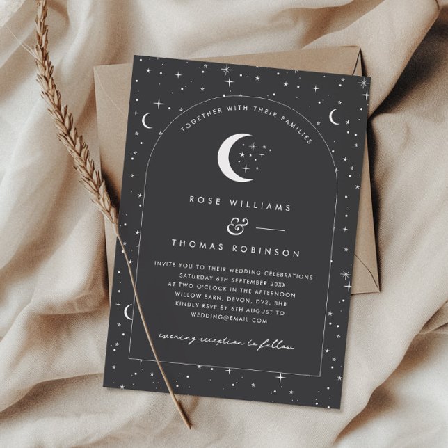 Charcoal Celestial Arched Wedding Invitation (Zazzle Charcoal Celestial Arched Wedding Invitation Photo)