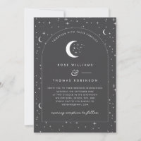 Charcoal Celestial Arched Wedding Invitation Photo
