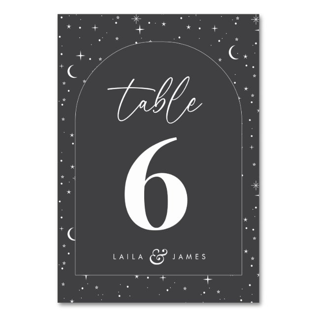 Charcoal Celestial Arched Wedding Table Number (Front)