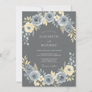 Charcoal Champagne Dahlia Wedding Invitation
