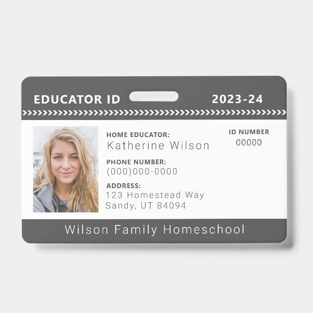 Charcoal Chevron Homeschool Educator ID Badge (Front)