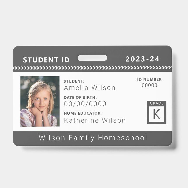 Charcoal Chevron Homeschool Student ID Badge (Front)