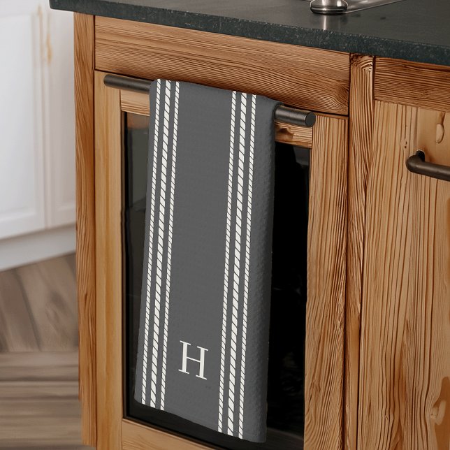 Charcoal | Classic Rope Stripe Monogram Tea Towel (Creator Uploaded)