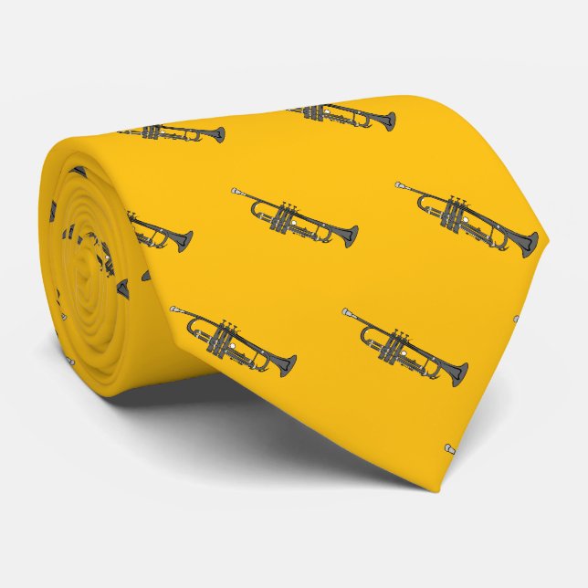 Charcoal Coloured Trumpet Pattern on Yellow Tie (Rolled)