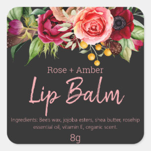 Charcoal Colourful Flowers Lip Balm Tube Labels