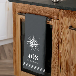 Charcoal   Compass House Number & Street Name Tea Towel