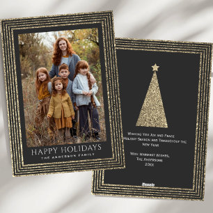 Charcoal Copper Gold Glitter Christmas Tree Photo Holiday Card