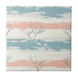 Charcoal Coral and Scallop Shells on Peach Stripes Tile