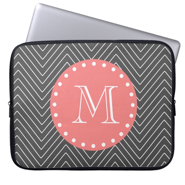 Charcoal Coral Chevron Pattern 2A Monogram Laptop Sleeve (Front)