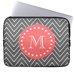 Charcoal Coral Chevron Pattern 2A Monogram Laptop Sleeve