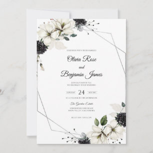 Charcoal Cream Magnolia Wedding Invitation