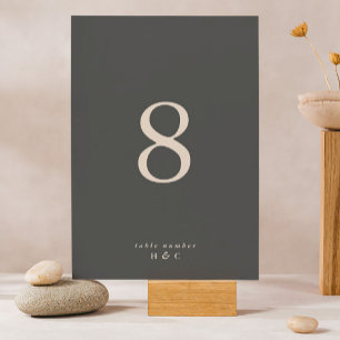 Charcoal Cream Modern Elegant Two Tone Wedding Table Number