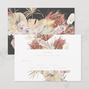 Charcoal Cream Pampas Grass Floral Jungle Wedding RSVP Card
